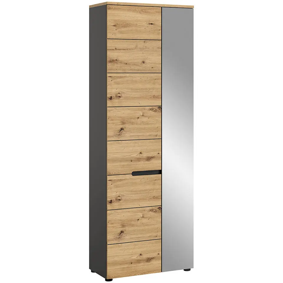 Hioshop Canu kledingkast 1 deur eiken decor- spiegel
