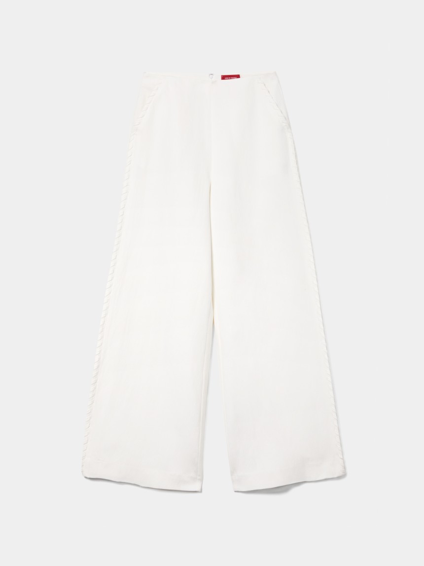 Calças pantalona com detalhe entrançado
