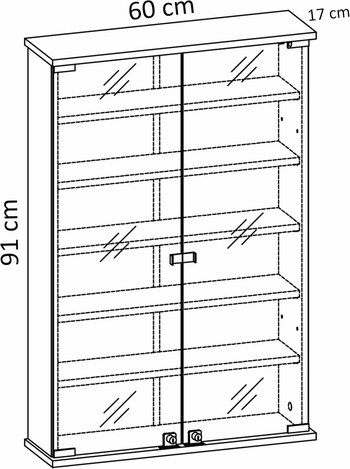 VCM Medizinschrank | Maße ca. H. 91 x B. 60 x T. 17 cm | Apothekerschrank abschließbar | hängend | Arzneischrank - Janula