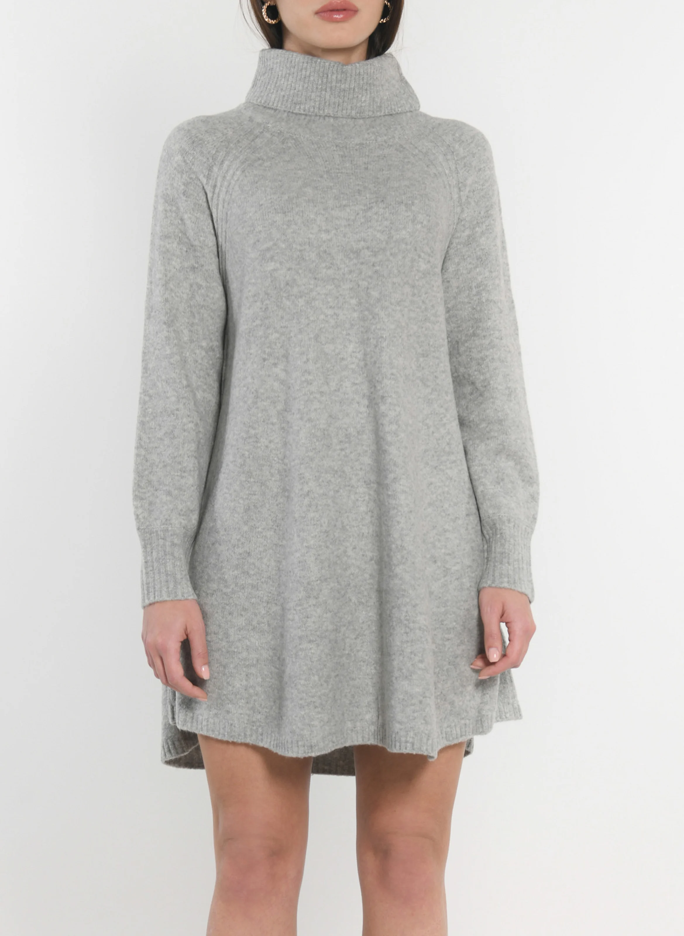 MANDY - Robe pull courte col roulé | Gris