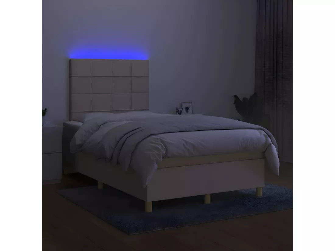 Sommier tapissier avec matelas et LED Crème 120x200 cm Tissu
