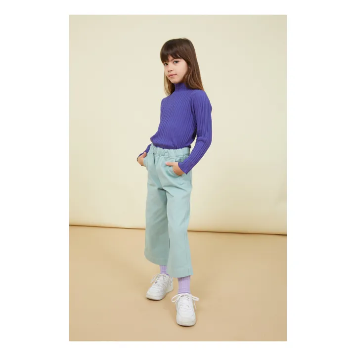 SMALLABLE BASICS Pantalon Droit Fille Elastiqué à la Taille en Denim | Vert Menthe