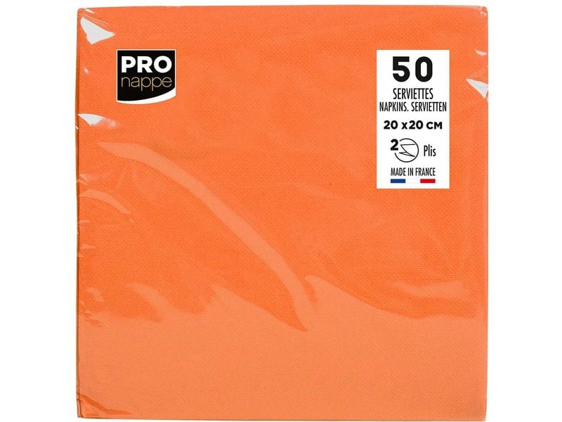PRO nappe Papierservietten Orange 20 cm x 20 cm, 50 Stück Packung mit 50 Cocktail-Servietten