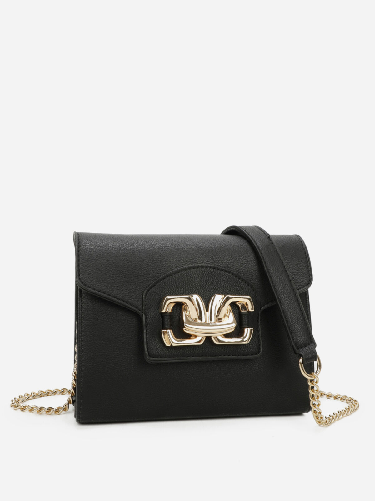 Sac bandoulière à boucle dorée- Noir