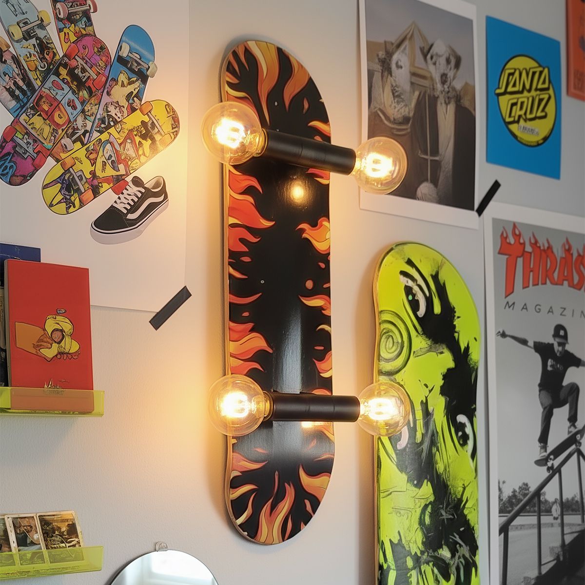 Wandlamp zwart met rood 80cm - Skateboard
