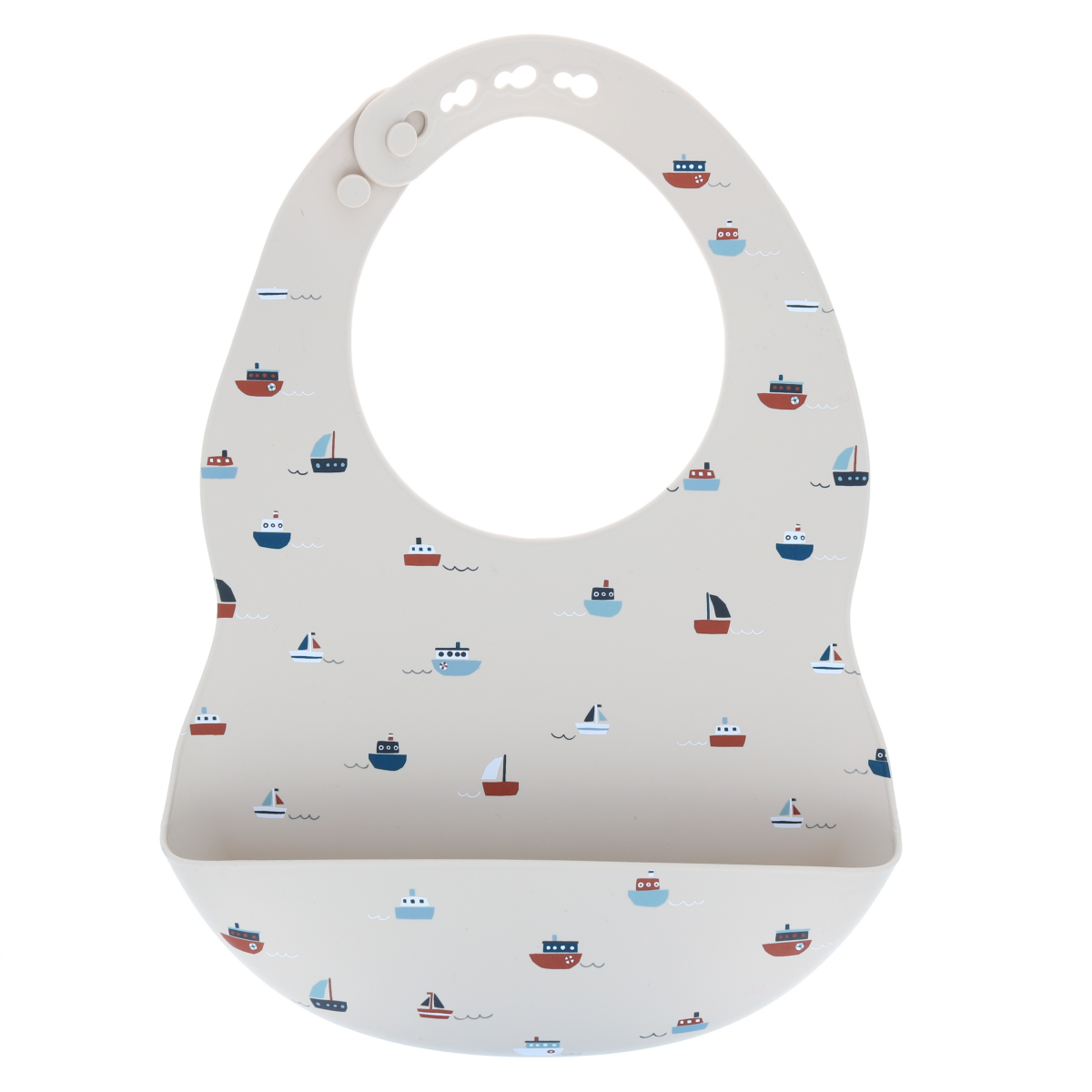 Bavoir silicone bateaux blanc Pause goûter