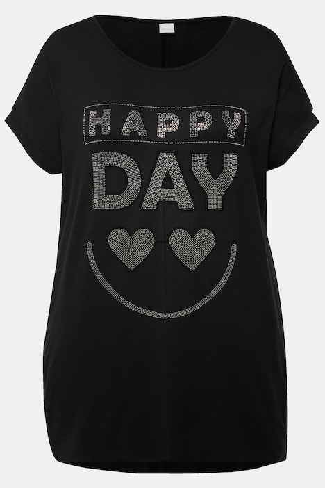 T-Shirt, oversized, Glitzerstein-Herzen, Rundhals, Halbarm