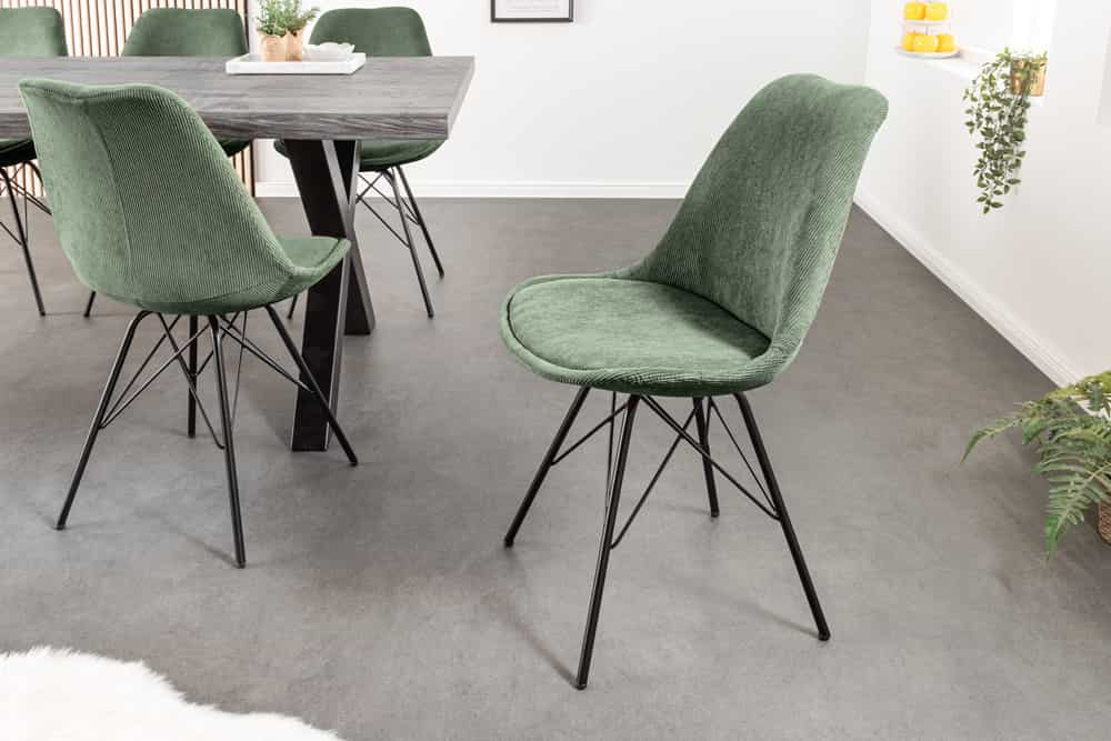 Design Stuhl SCANDINAVIA MEISTERSTÜCK grün Cord schwarz Metall-Gestell