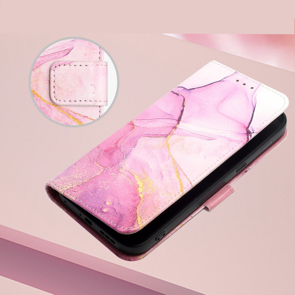 Samsung Galaxy A54 5G Leder Tasche mit Kartenfach   Handschlaufe Marble Marmor - Pink / Rosa