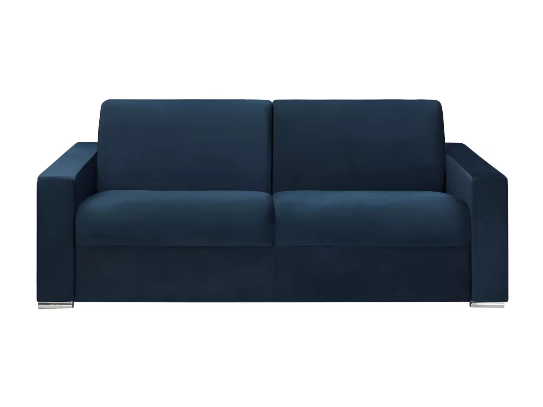 Canapé 4 places convertible express en velours bleu nuit - Couchage 160 cm - Matelas 14 cm CALITO