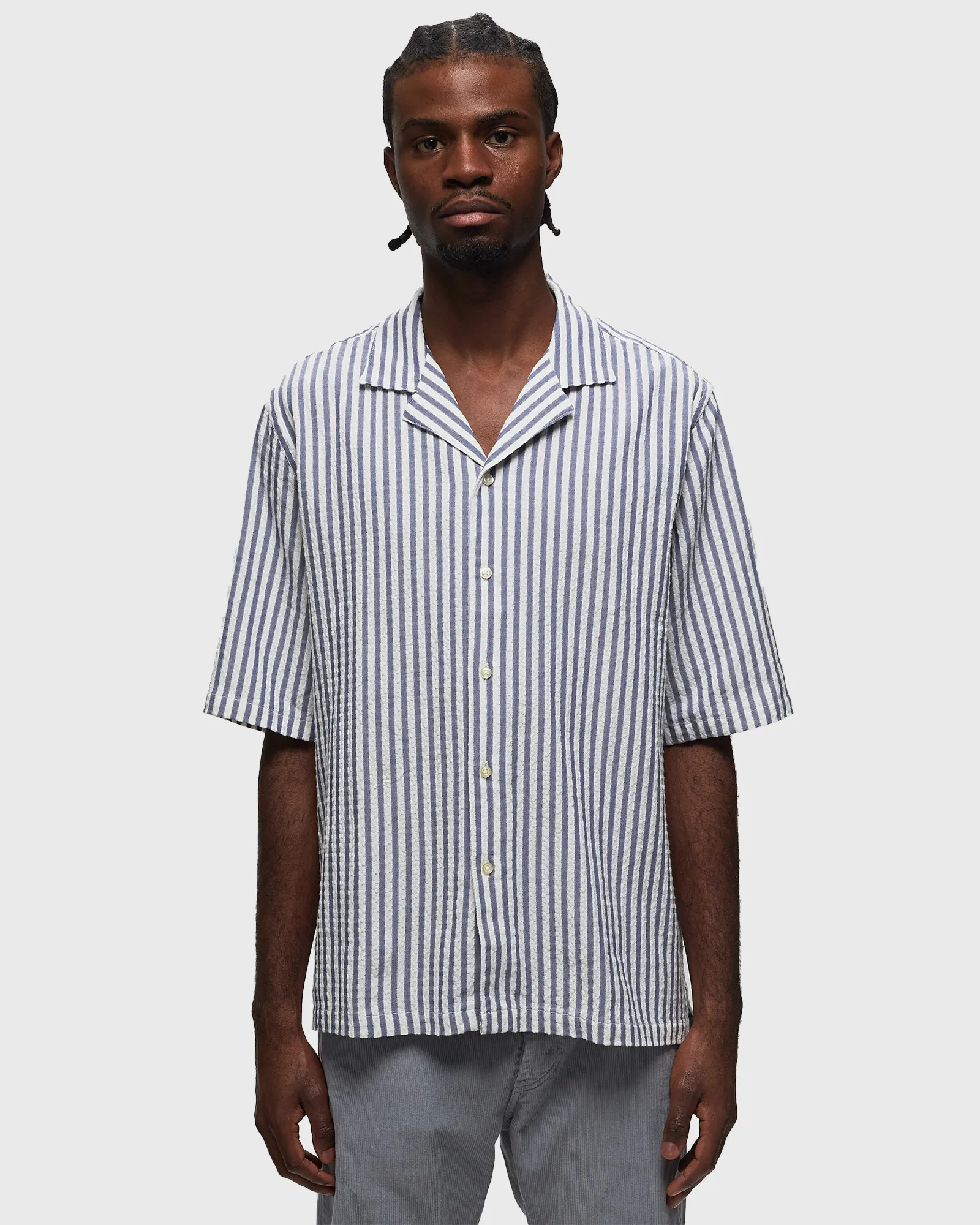 Officine Générale EREN SS TEXTURED COTTON STRIPE SHIRT