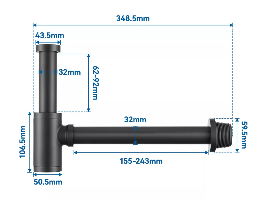 Siphon de Lavabo Inoxydable,Auralum max Universel Siphon Design 1 1/4,Piège à Déchets avec Extra Long Tube d'extension,Anti Odeur Anti-fuite,Noir