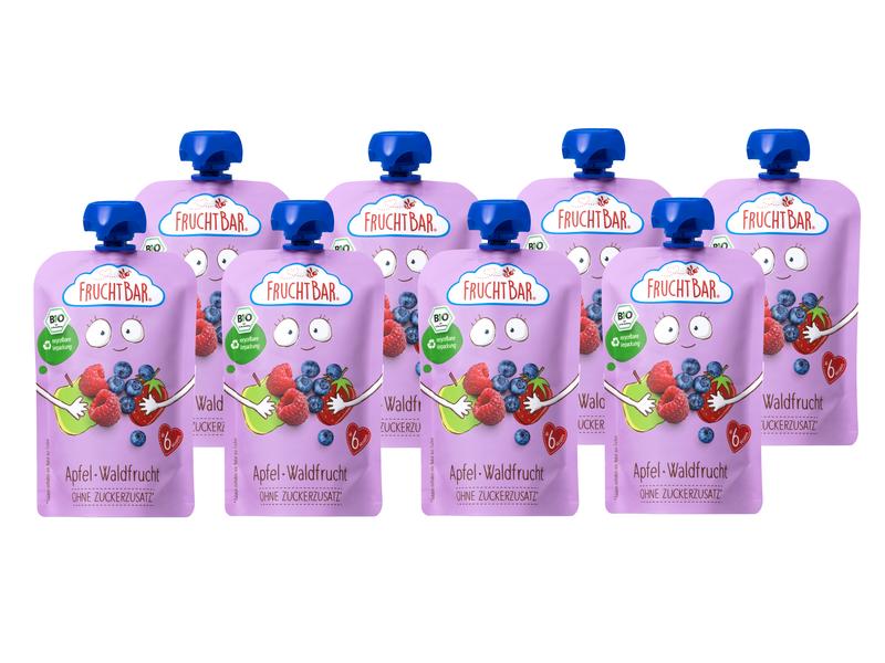 Fruchtbar Quetschbeutel Apfel, Waldfrucht 8 x 100g Bio-Fruchtpüree mit Obst