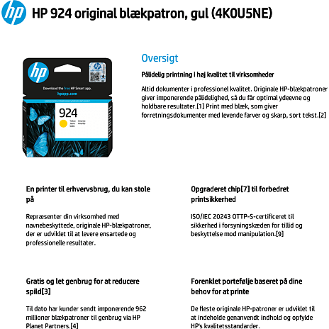HP 924 blækpatron - gul