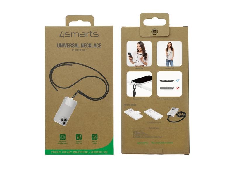 4smarts Tragegurt Universal PhonoLace Onyx Schwarz Universelle Handykette mit Tragschlaufe