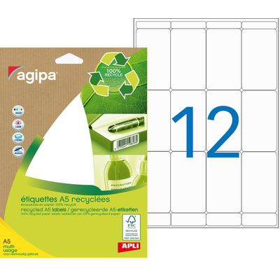 Apli Agipa - Etui A5 - 168 Étiquettes 100% recyclées blanches multi-usages - 56 x 34 mm - coins arrondis - réf 101248