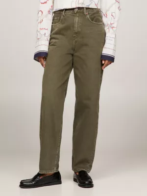 Calça jeans branca de cintura alta e corte balão regular