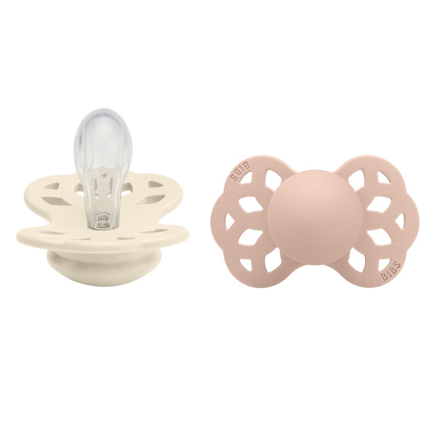 BIBS Pacifier Infinity Symmetrical Silicone Ivory/Blush Size 1 2pcs