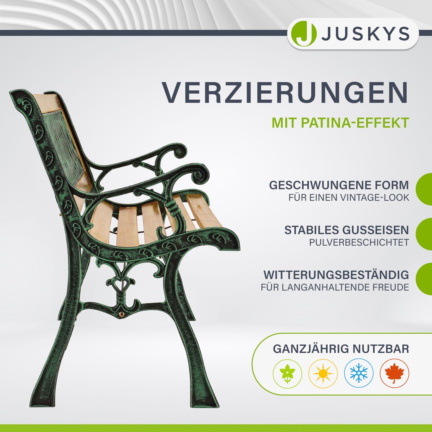 Juskys Gartenbank Pisa – 2-Sitzer Sitzbank mit Armlehnen & Rückenlehne – 122x54x73 cm