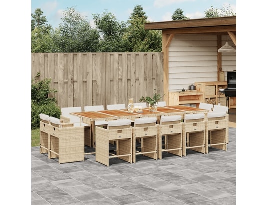 VIDAXL - Ensemble table et chaises Ensemble à manger de jardin et coussins 15 pcs beige