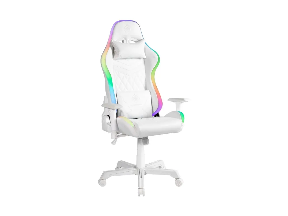 DELTACO GAMING GAM-080 - Spillestol - ergonomisk - armstøtter - T-formet - vippe - drejeled - kunstig læder - hvid, RGB