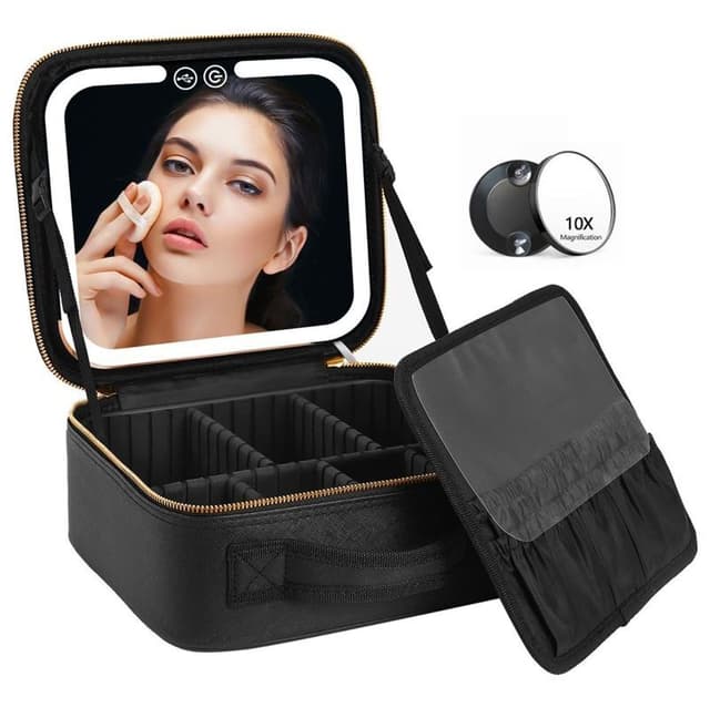 UNIQ Makeup Rejsetaske med LED-lysspejl – Kosmetiktaske til al din makeup – Sort