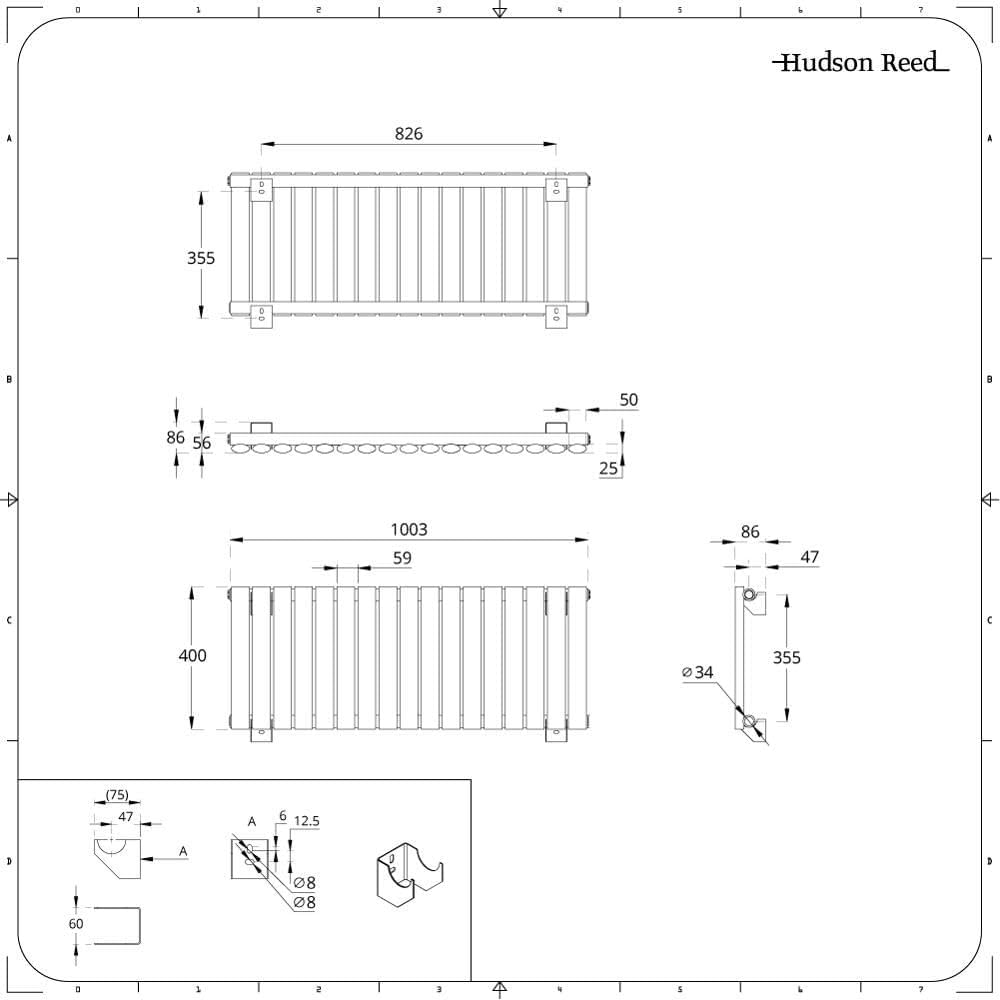Hudson Reed Revive - Design Heizkörper 400mm x 1000mm in Anthrazit
