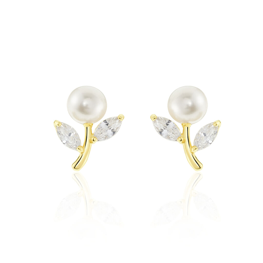 Boucles D'oreilles Puces Frigga Or Jaune Perle De Culture Et Oxyde