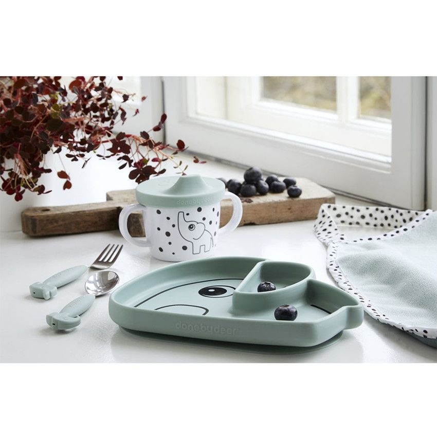 Assiette antidérapante silicone - Elphee Bleu - Ecru