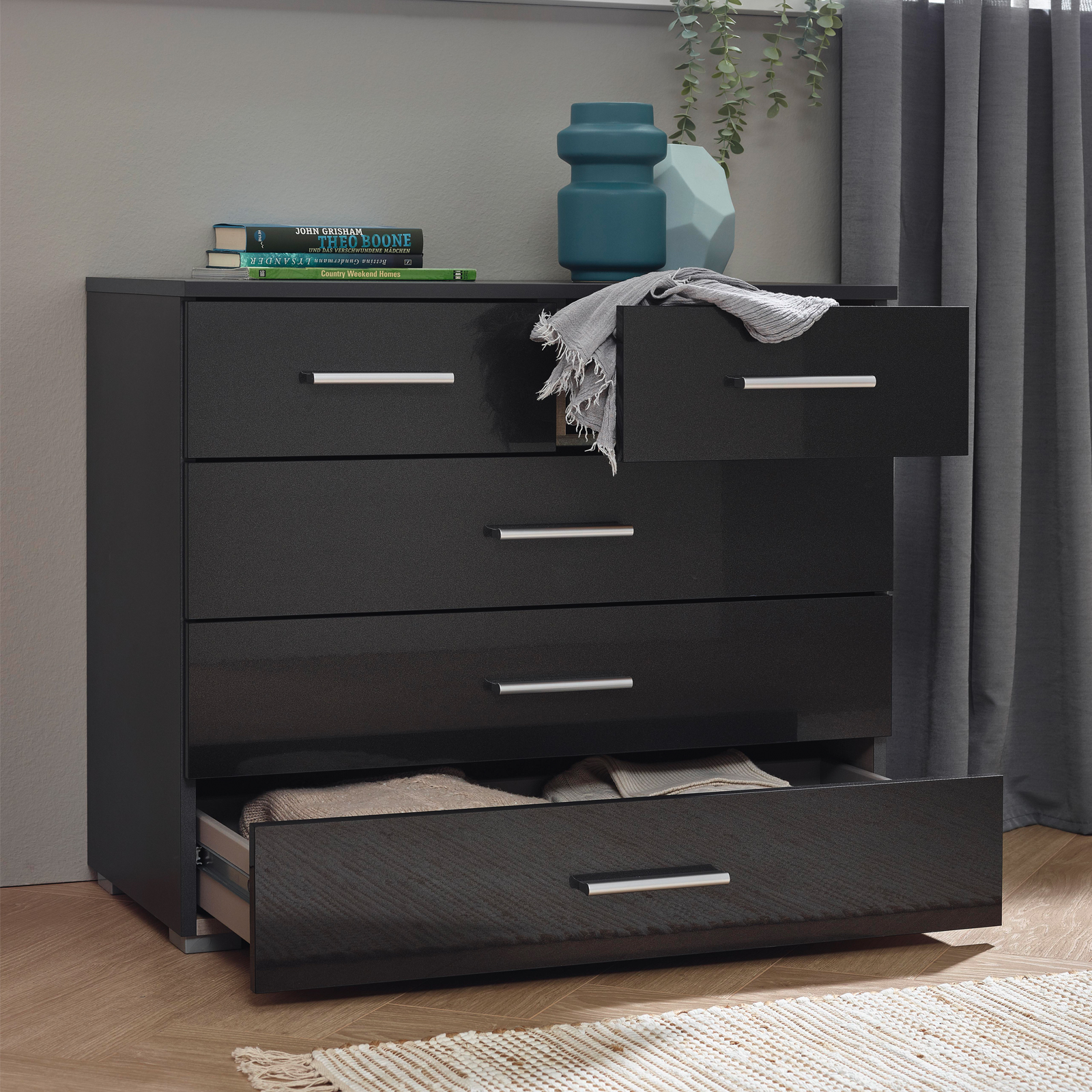 Kommode - effektgrau - 5 Schubkästen - 80 cm