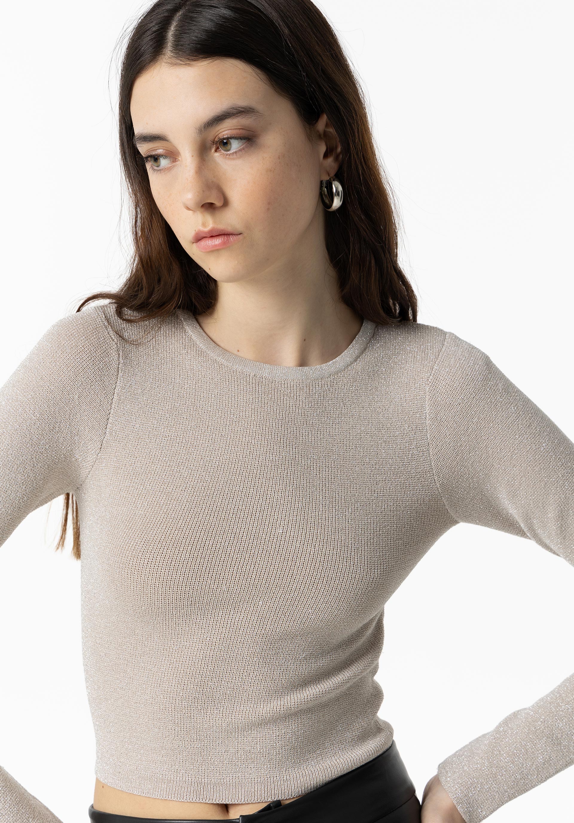 Camisola de Malha Cropped Brilho