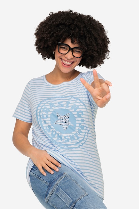 Ringelshirt, Druck-Motiv, Rundhals, Halbarm