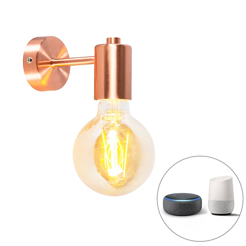 Slimme Art Deco wandlamp koper incl. G95 WiFi lichtbron - Facil