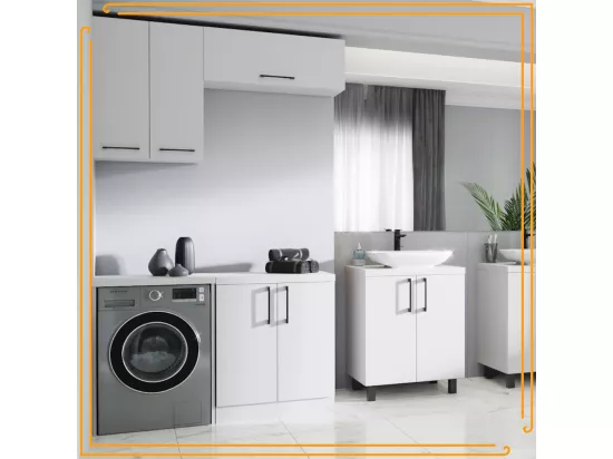 Armoire de salle de bain suspendue horizontale de 80 cm Pawlacz avec étagère blanche et noire.