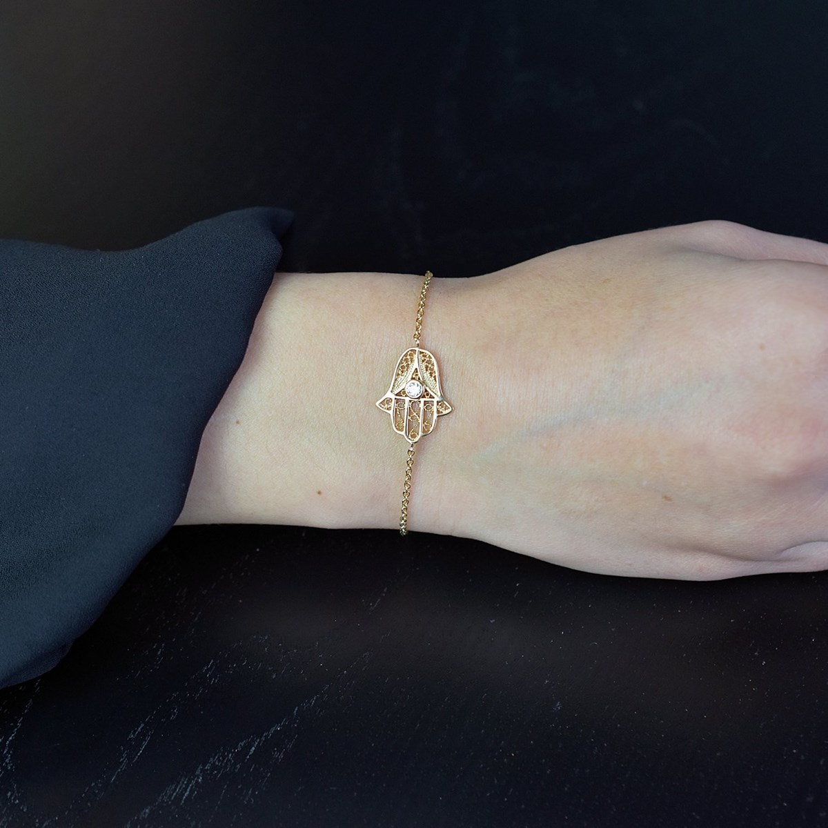 Bracelet main de Fatma oxyde de zirconium Plaqué OR 750 3 microns