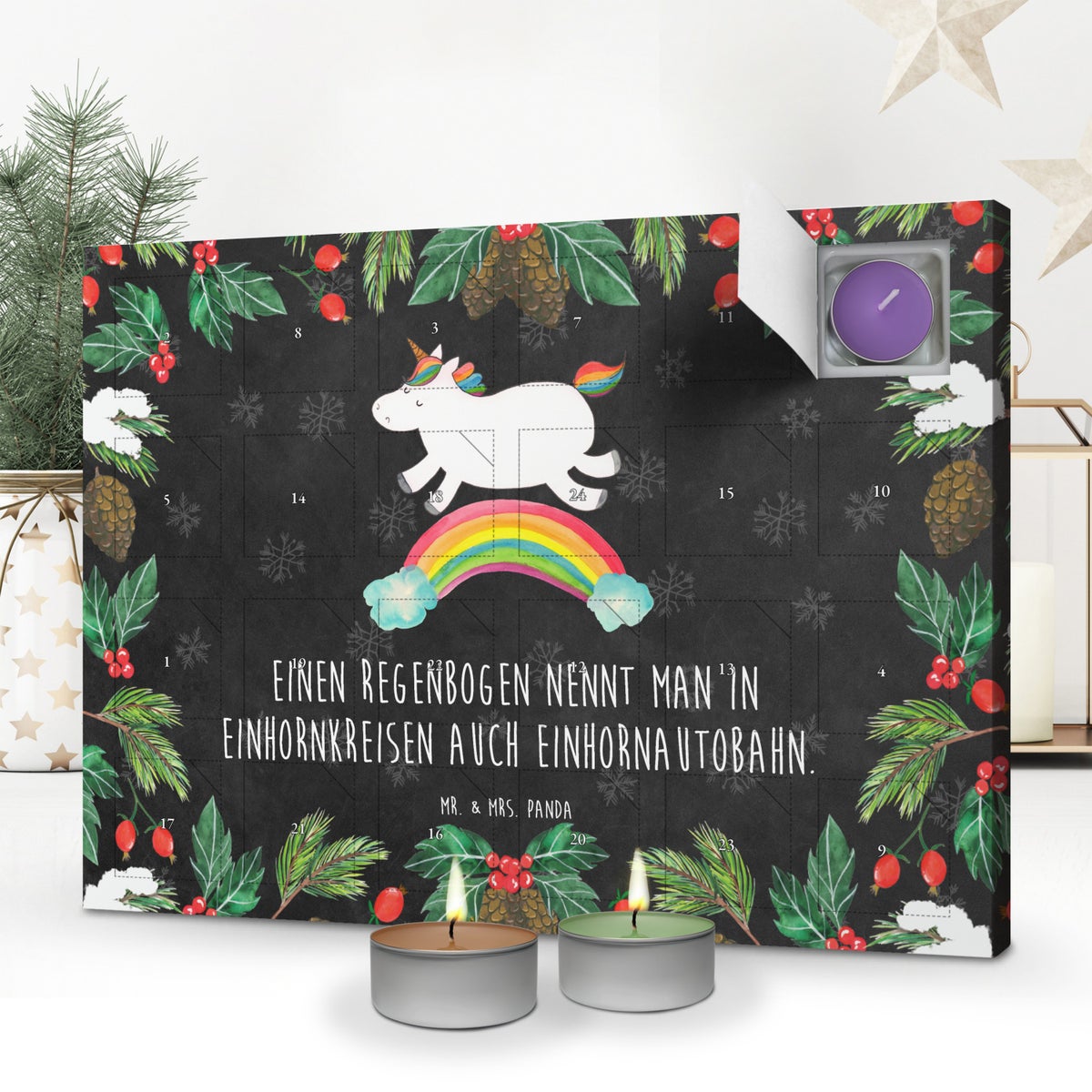 Mr. & Mrs. Panda Geurkaars Adventskalender Eenhoorn Regenboog - Zwart