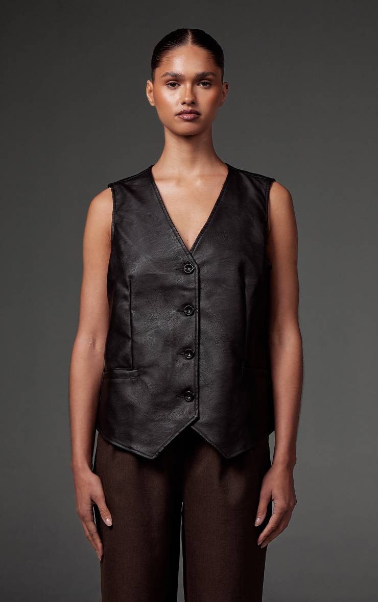 Noir Gilet Long Oversize En Synthétique