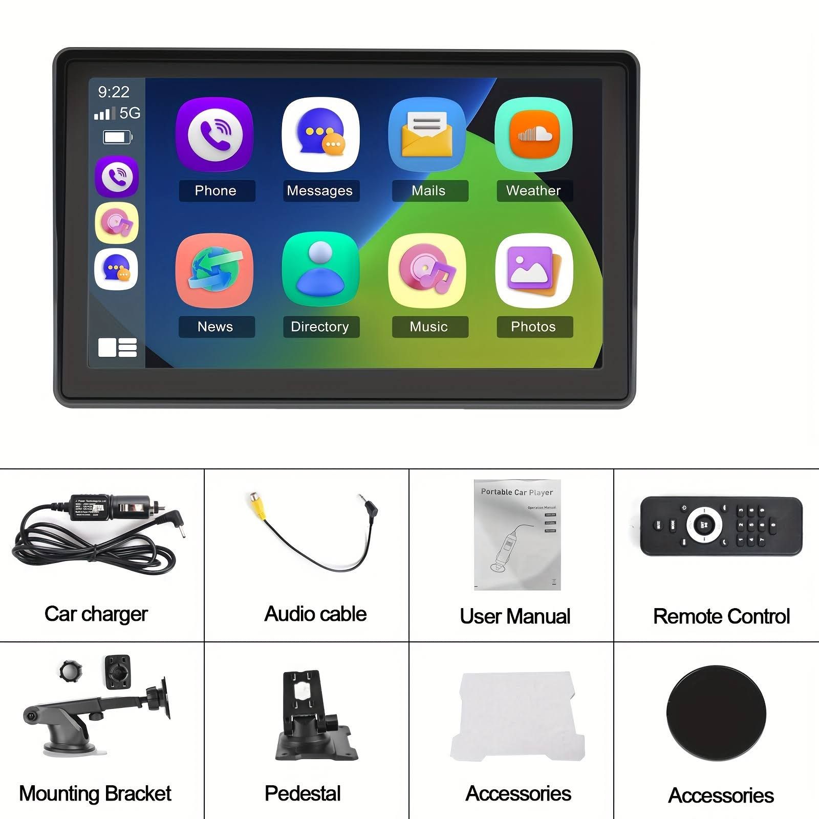 Carplay Für Auto, Autozubehör, NHOPEEW Tragbarer Smart Player mit kabellosem Carplayer und für Android Auto, Carplay Für Auto Android, 7-Zoll-HD