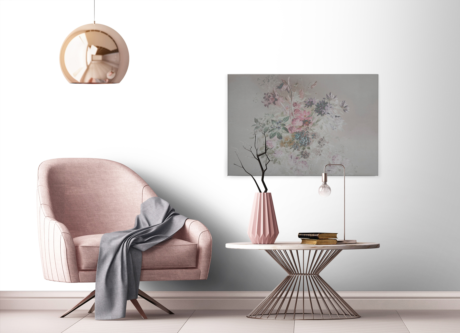 Leinwandbild BLUMEN-BOUQUET - grau-pink - 90x60 cm