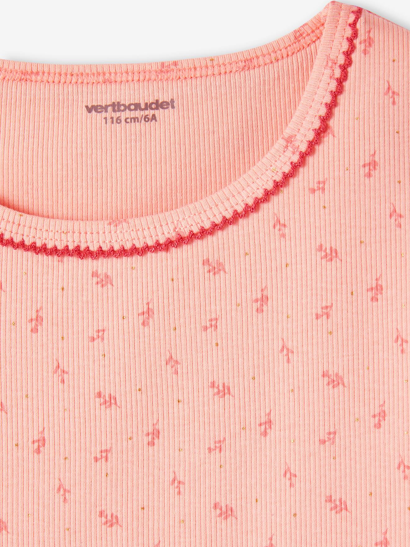 Conjunto de 3 camisetas de manga curta caneladas com estampas de fantasia para meninas na cor nude.