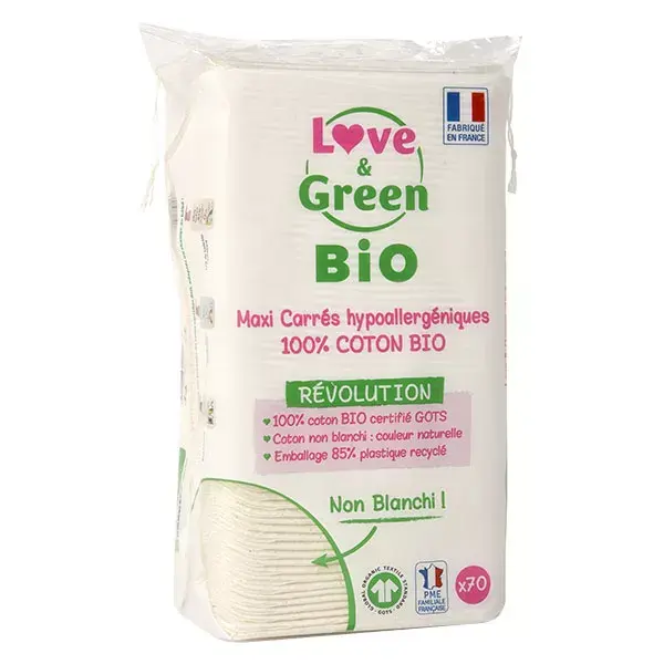 Lenços de algodão orgânico Love & Green Baby Hygiene Maxi Cotton, 70 unidades