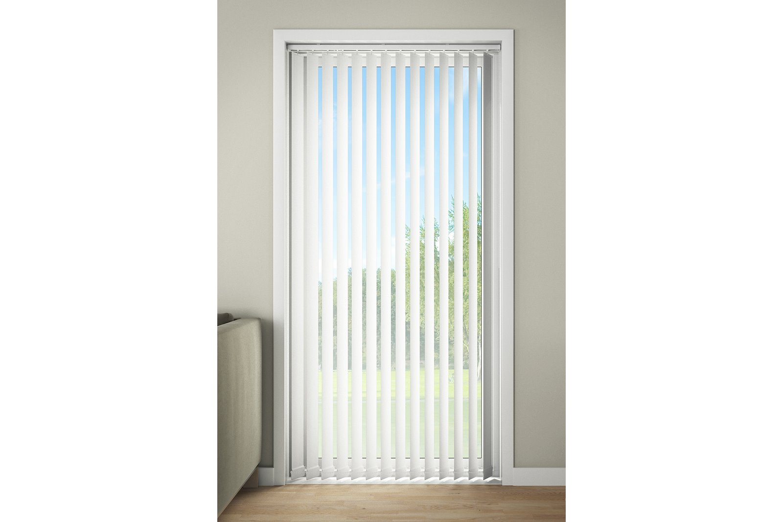 Line lamellgardin 100x250 cm. Hvite tekstillameller, komplett pakke med oppheng.