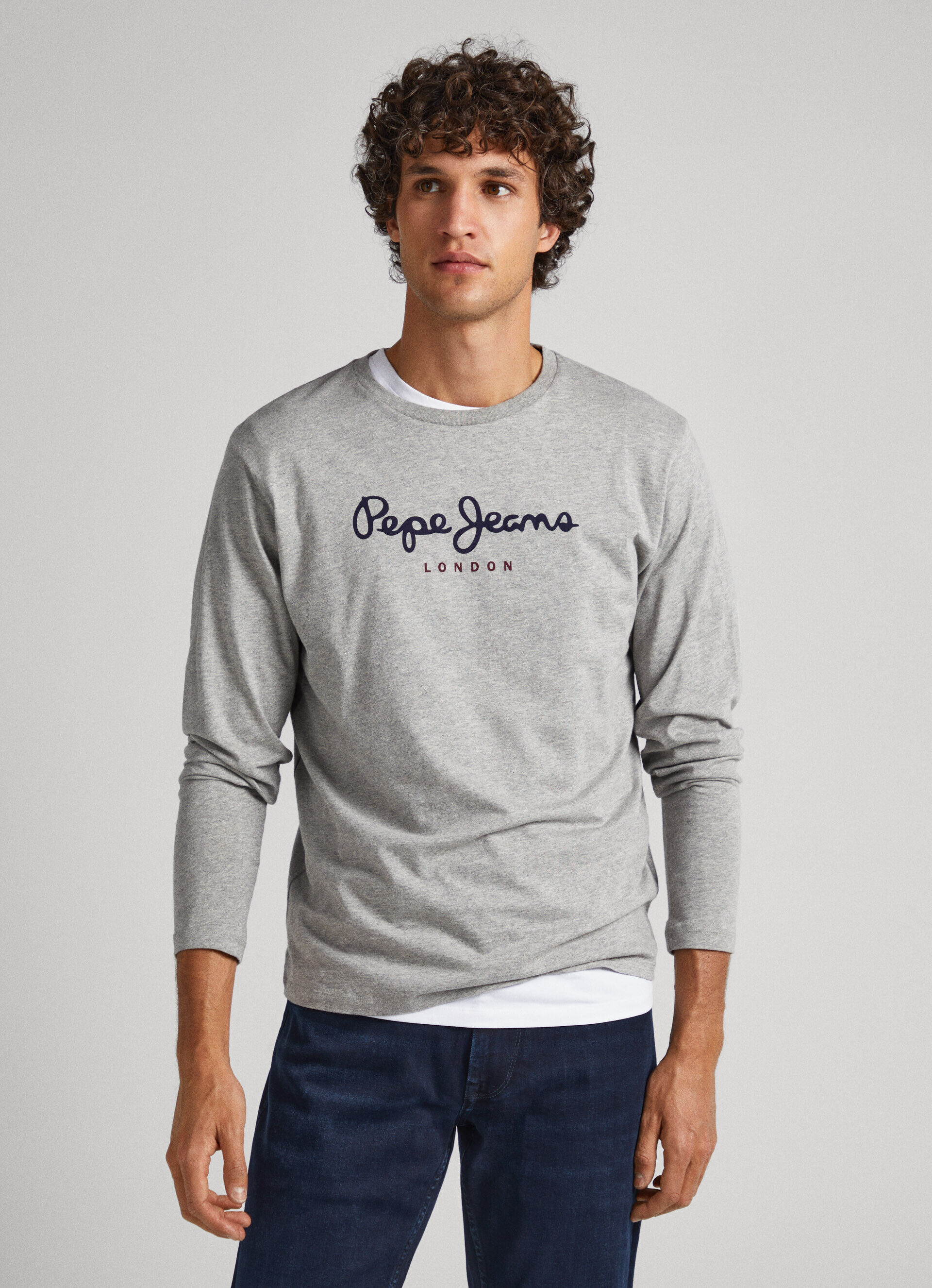 Camiseta de algodão com logotipo estampado - cinza mesclado