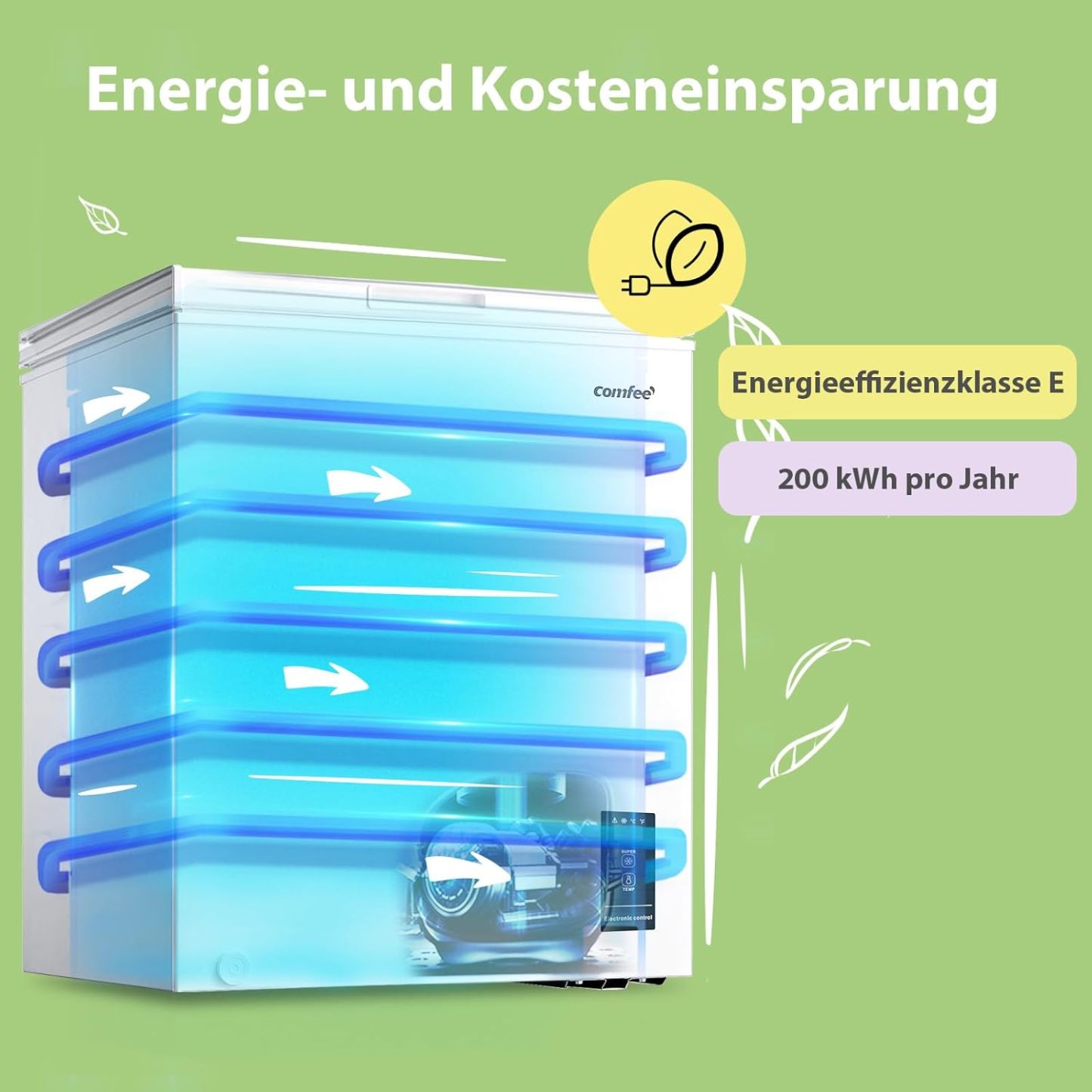 Comfee RCC100WH2(E) Gefriertruhe/169 kWh/Jahr/85cm hoch/99L/38dB/Geringe Lautstärke/Hoch effizientesD-förmigesRohr/Geeignet für verschiedene Einsatzszenarien/Einstellbarer Temperaturregler/Weiß