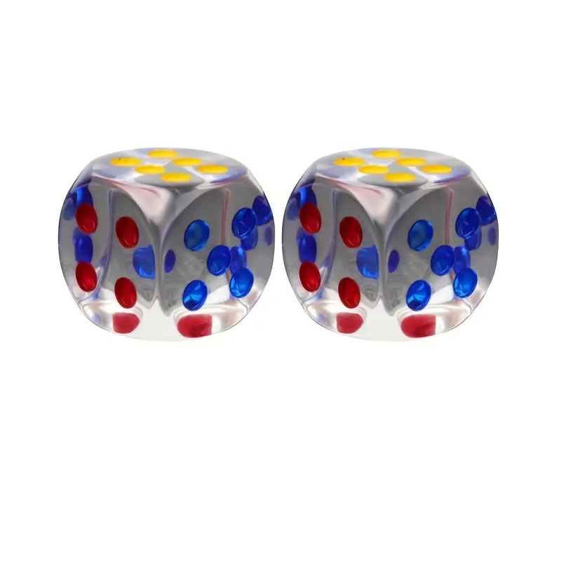 (2er Set) 30x30mm XL Acryl Würfel Spiel Zubehör Party Cube Würfelspiel - Transparent / Bunt