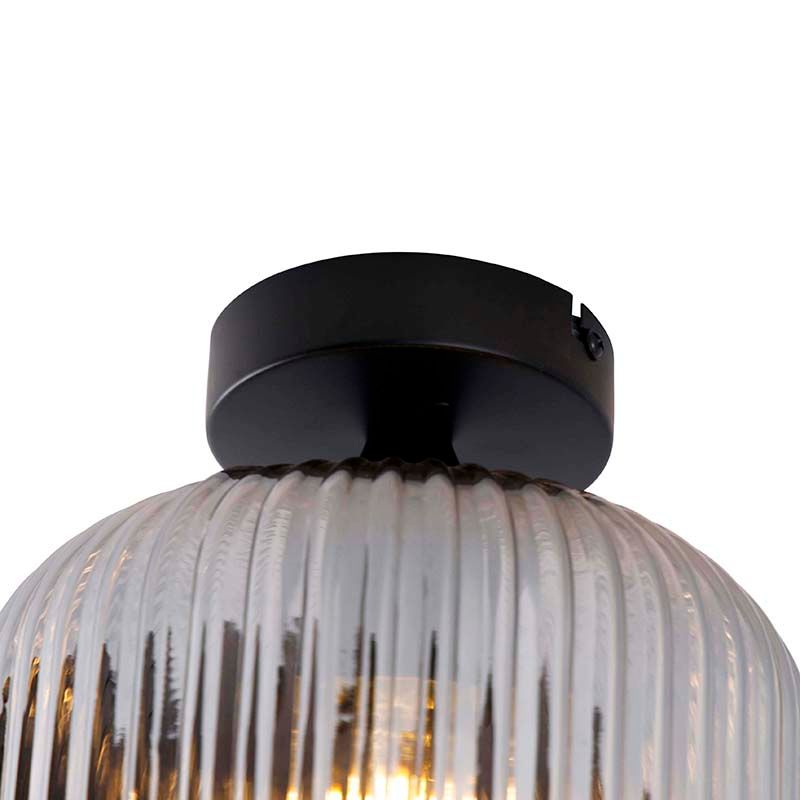 Art deco plafondlamp zwart met smoke glas - Karel