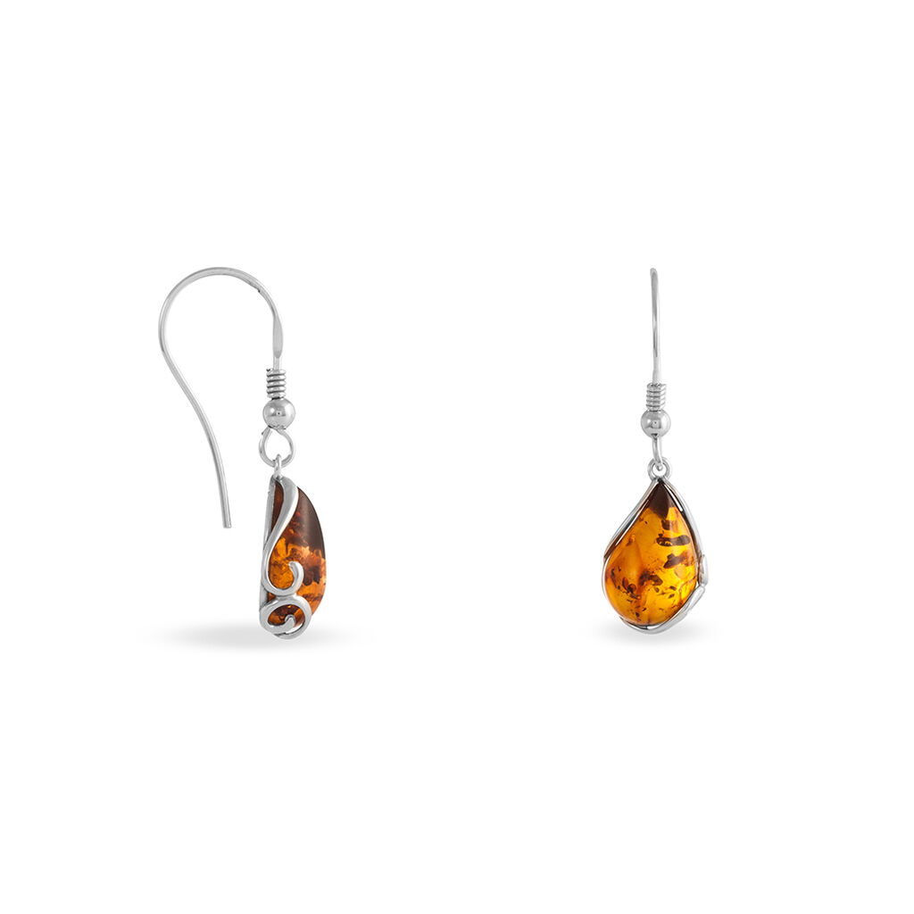 Boucles D'oreilles Pendantes Argent Blanc Lucina Ambre