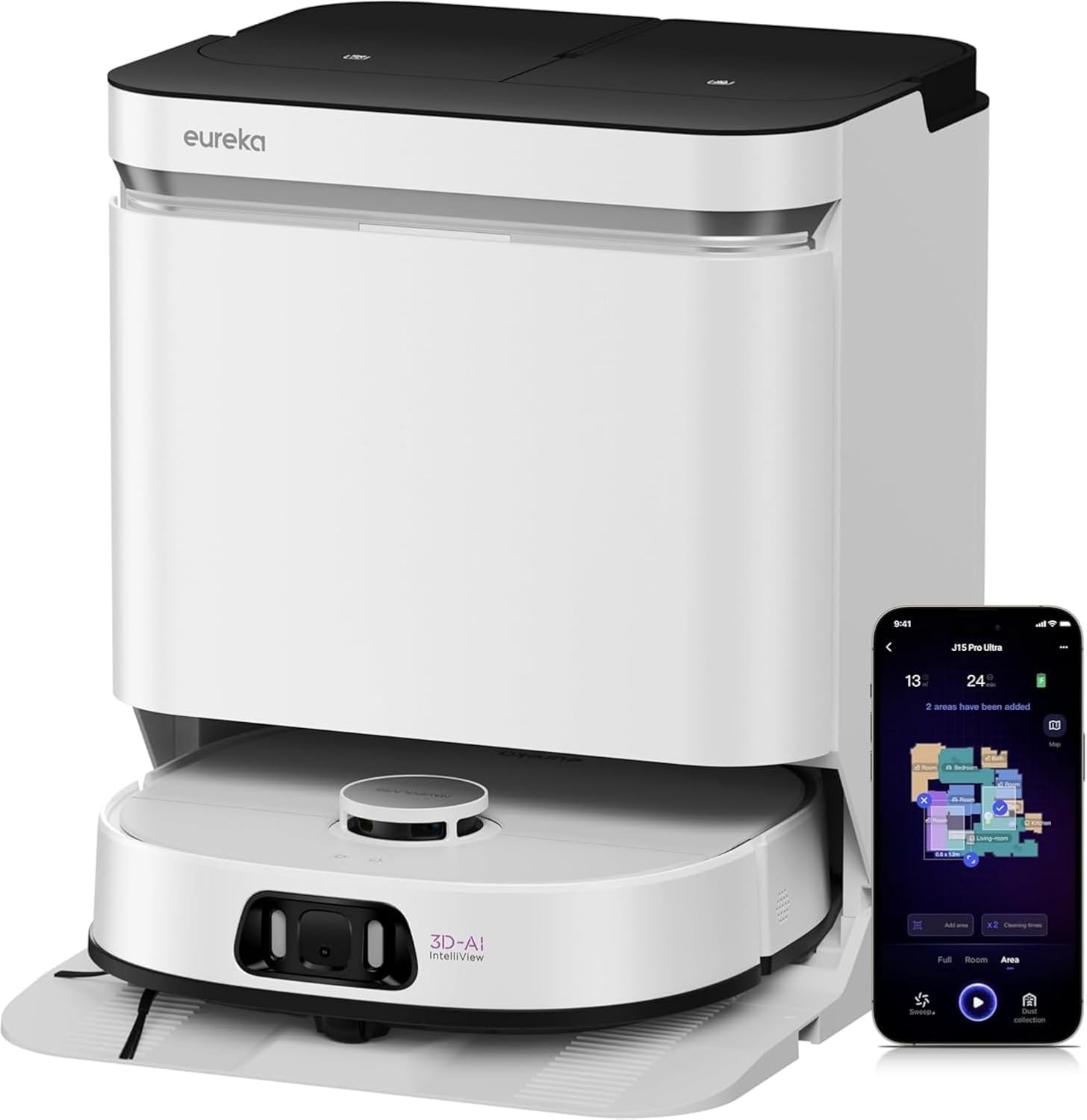 Eureka J15 Pro Ultra Saug- & Wischroboter + All-in-One-Station (Selbstreinigung, 16200Pa, LDS Navigation, Hinderniserkennung, Anti-Haarverhedderung, ideal gegen Tierhaare, App- & Sprachsteuerung)