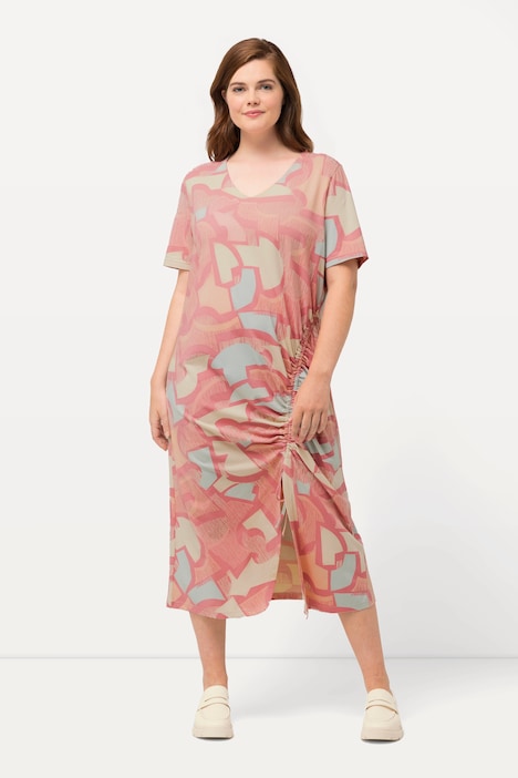 Maxikleid, Raffband, V-Ausschnitt, Halbarm, Biobaumwolle