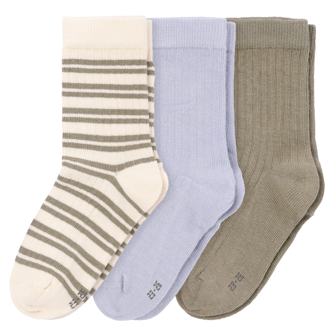 Topolino Pure Collection 3 Paar Jungen Socken mit Rippstruktur cremeweiss / oliv / hellblau